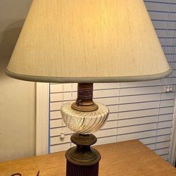 Vintage Antique Mid Century Modern MCM Large Brass Crystal Cut Glass Table Lamp