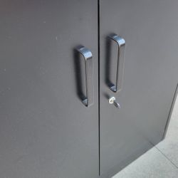 Metal Storage Cabinet Locked With 2 Adjustable Shelves (Black)