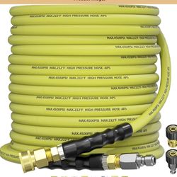 TechSweepPro Pressure Washer Hose 50FT 3/8" For Cold And Hot Water 212°F, With Swivel Quick Connect, 4500PSI Kink Resistant Grade Steel Wire Braided, 