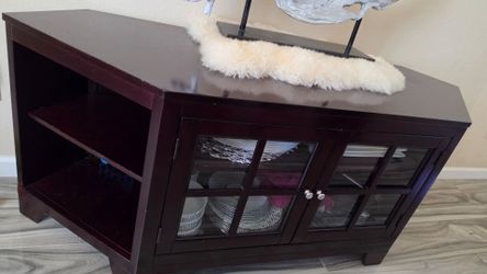 Coaster Fine Furniture Corner Transitional TV Console with Glass Doors, Brown