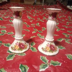 Cottage Rose Candle Stick Holders