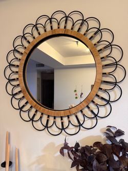 Round Rattan boho mirror
