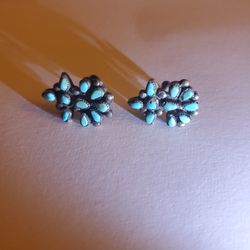 Vintage Zuni Turquoise Earrings in Sterling Silver with Screw Back

