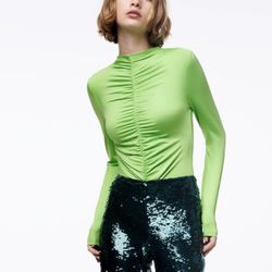 Zara Green Ruched Bodysuit 