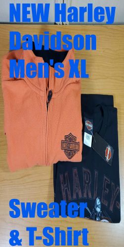 New Harley Davidson Men's XL 1/2 Zip Fleece Pullover XL Black T Shirt with U.S. Flag on Back