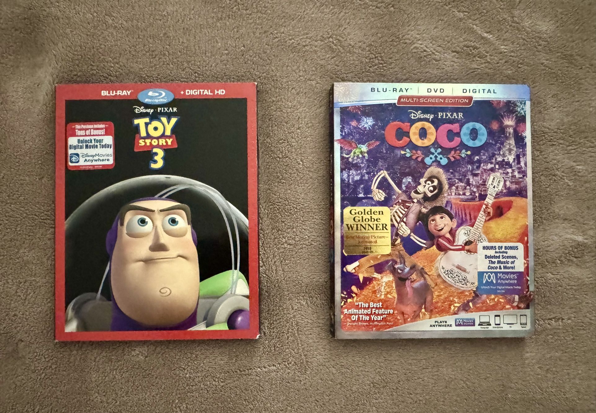Toy Story 3 and Coco Blu-Ray Movies 