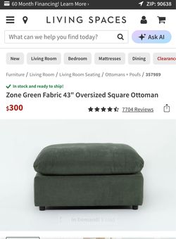 Living Spaces Zone Ottoman- Green $210