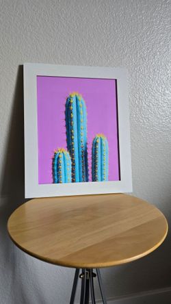 Digital Print | Framed Blue Cactus Wall Art | Original Desert Digital Artwork | Modern Southwest Decor | Pink & Blue Botanical Print | Ready to Hang