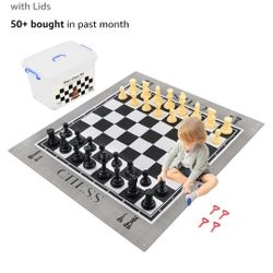 Giant Outdoor Chess Set Oversized Plastic Chess Pieces with Bases Lightweight 71" Chess Mat Floor Games for Kids and Adults - 9.8 Inches Tall King & S