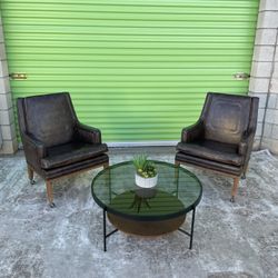 Leather Vintage Antique Mid Century Modern Chairs