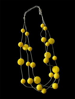 3 Strand Yellow Beaded Wire 16" Necklace -