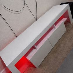 White Entertainment Center With Led Lights Brand New Condition With Storage Space And Shelves 
