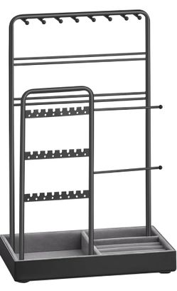 Jewelry Holder, Display Stand, Metal Frame, Velvet Tray Necklace Earring Bracelet Holder, for Studs, Gift Idea, 4.5 x 7.7 x 12.1 inch, Black and Gray,