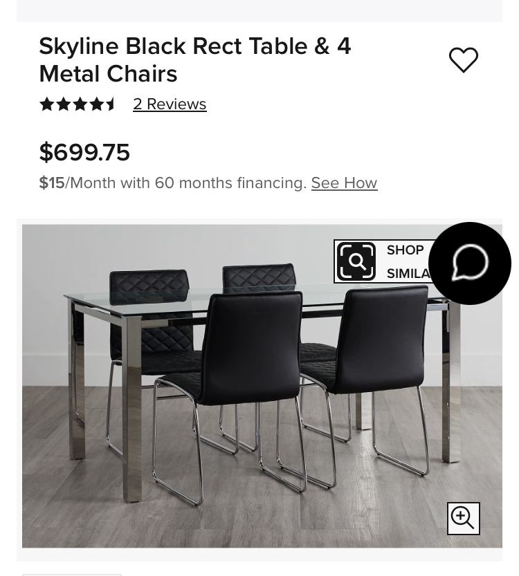 Skyline Black Rect Table & 4 Metal Chairs