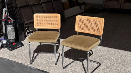 Natural Rattan Dining Chairs Set of 2, Modern Dining Room Chairs with Solid Wood Back for Kitchen Living Room, Mid Century Breuer Design Inspired, Uph