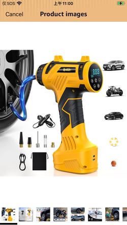 𝟗𝟔𝟎𝟎𝐦𝐀𝐡 Tire Inflator Portable Air Compressor - Corded/Cordless Tire Inflator - 𝐁𝐚𝐭𝐭𝐞𝐫𝐲 & 12V DC, Faster Inflation Handheld Air Compress