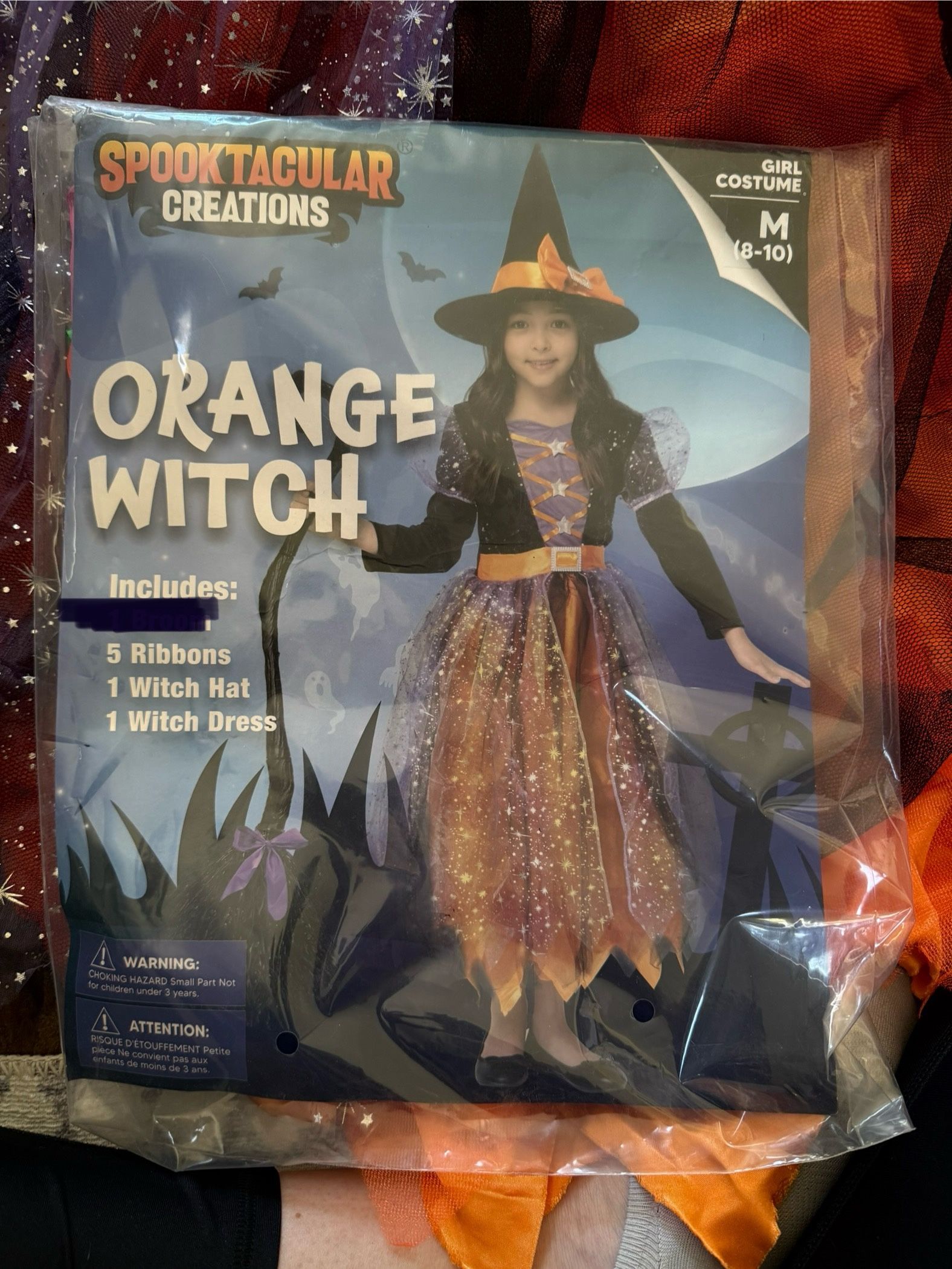 Girls Orange Witch Costume