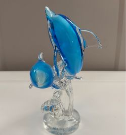 Blue Art Glass Dolphin Figurine