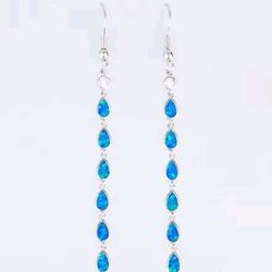Blue Fire Opal Silver Plated Dangle Drop Earrings [EAR