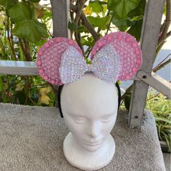 Ears. Rhinestone. Pink 
