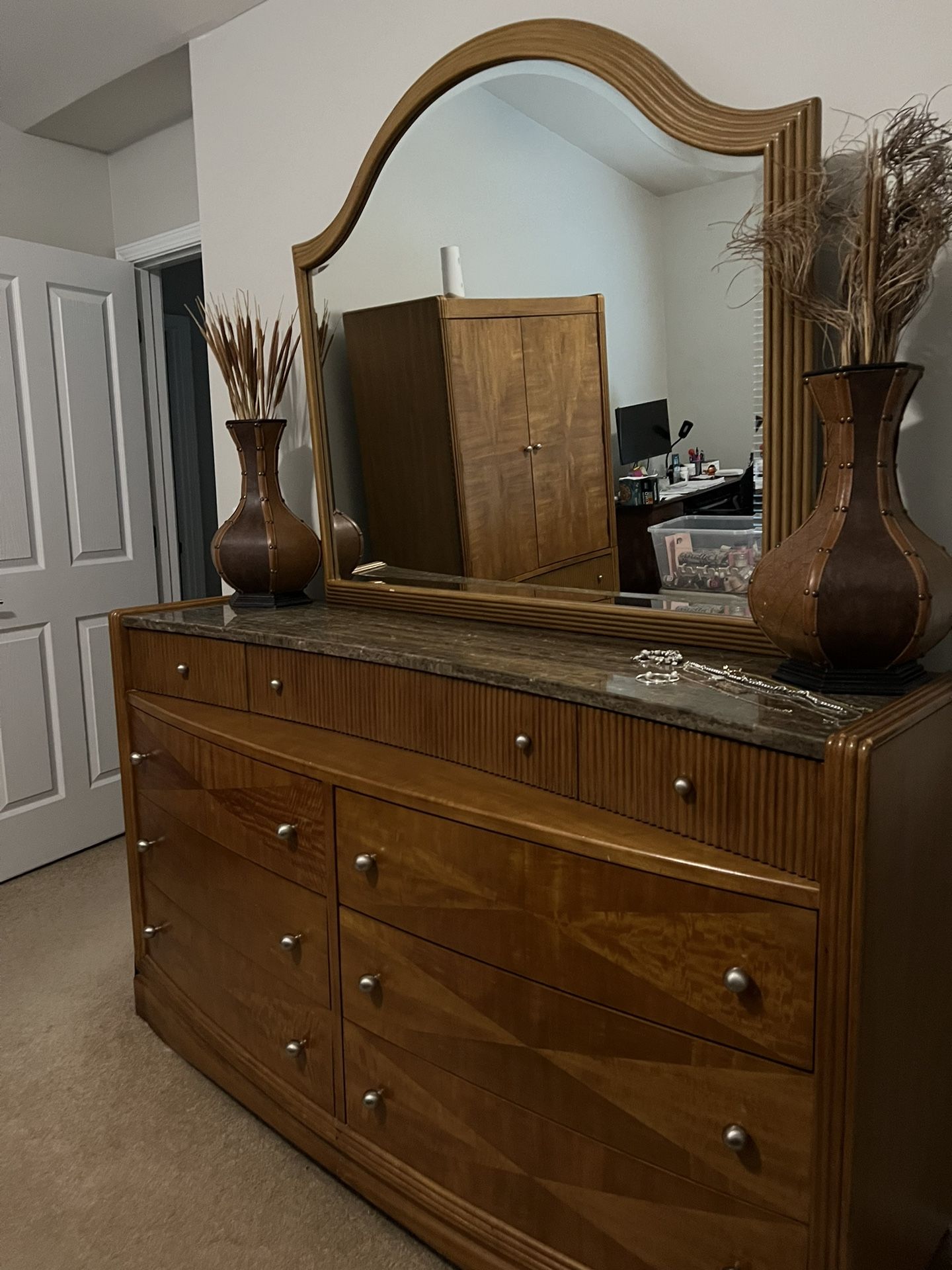 Heavy, Good Quality Wood Dresser Set.