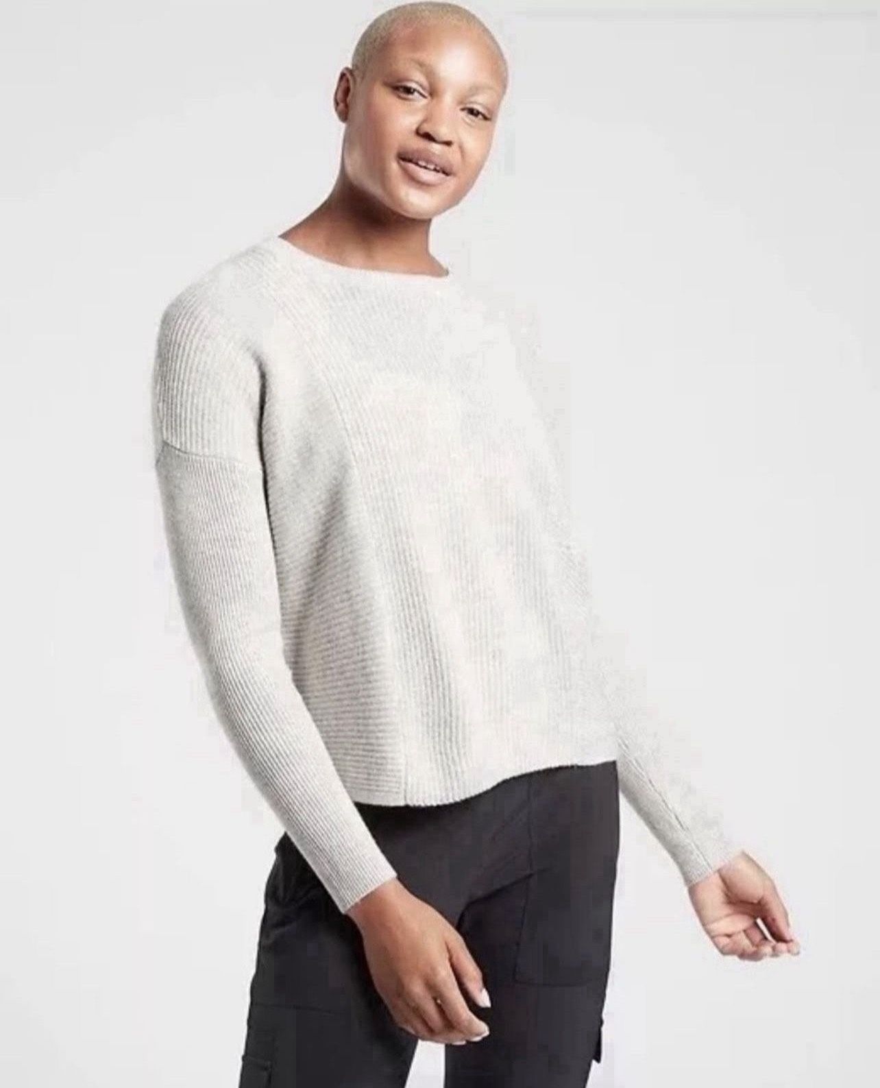 ATHLETA Wool Cashmere Turin Sweater, Size XS, Light Grey Heather