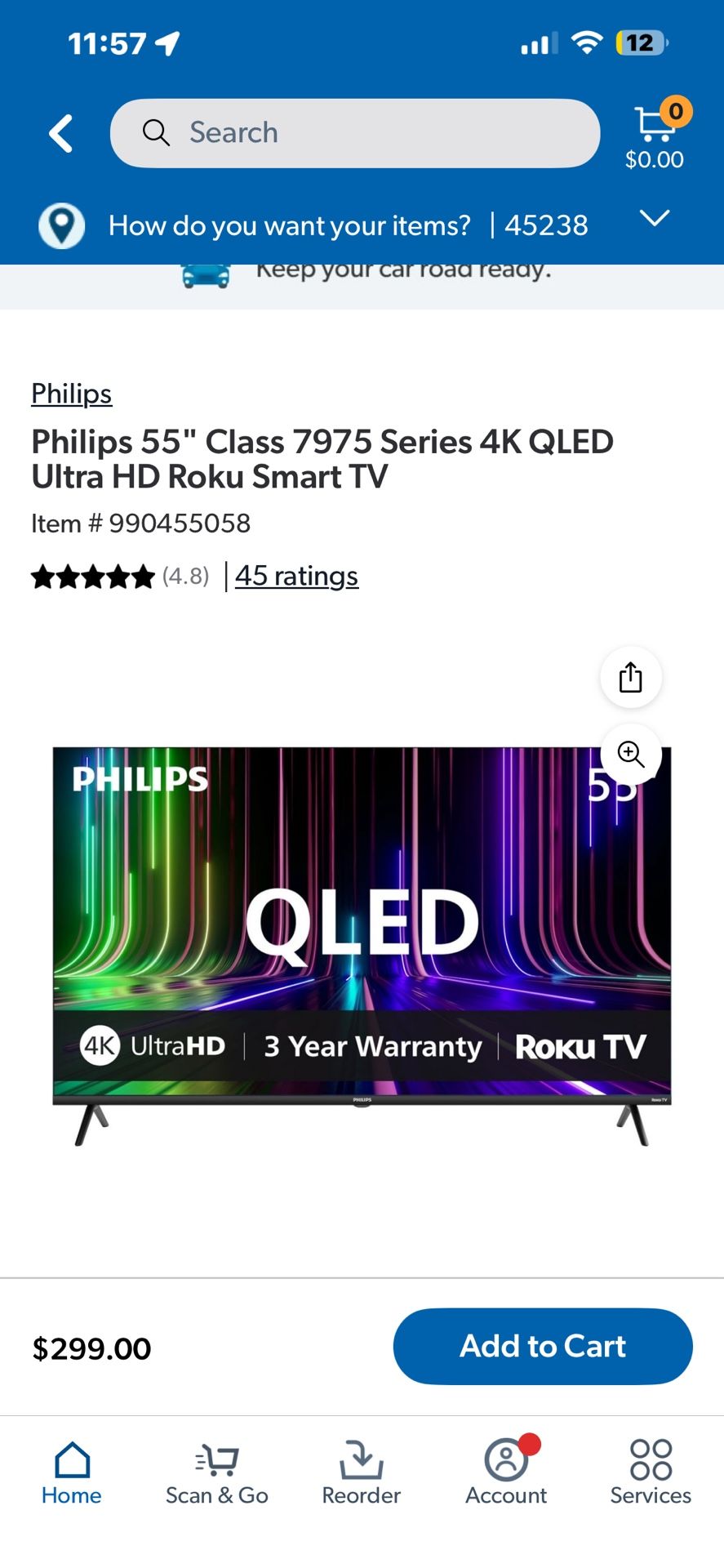 55” Phillips Roku 4kTV $150 OBO