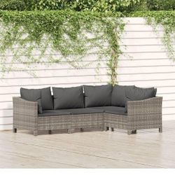 Outdoor Patio Sectional 4pc Wicker Sofa Set Gray Cushions L Shape