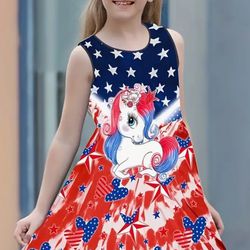 Girls Patriotic Unicorn American Flag Dress