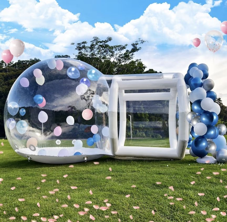 Inflatable Bubble House Domefor Kids and Adults, Clear PVC Bubble Balloon House with Tunnel, Air Blower, Air Pump White Inflatable House Dom for Party