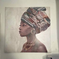 Large 3D Mixed Media Wall Art - Textured African Woman Portrait - 40" x 40"