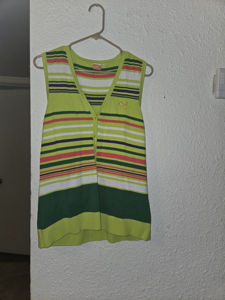 Green & Multi colored stripes Puma sweater vest