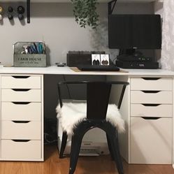 Home Office Craft Room Desk with Shelves in White