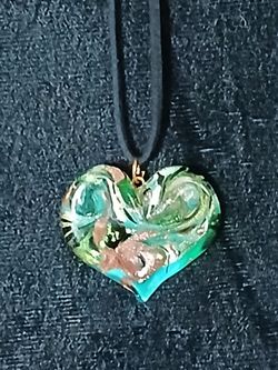Vintage Morano Glass Heart Necklace Stamped