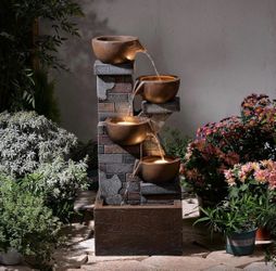 5 Tiers Water Fountain Outdoor Garden - 33.5" H Shape K Indoor Waterfall Fountain with LED Lights for Patio, Balconies, Lawns, Deck, Porch Backyard an