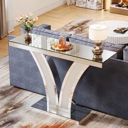 39" Mirrored Console Table, Modern Silver Entryway Table