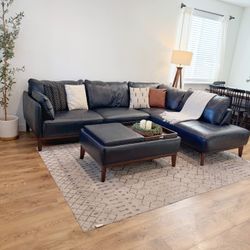 Leather Sectional Couch With Storage Ottoman 