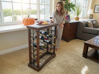 Wood and Wrought Iron Wine Rack Table