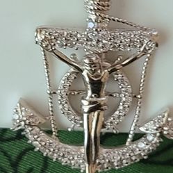 925 Sterling Silver CZ  Anchor Jesus Christ Crucifix Nautical Pendant