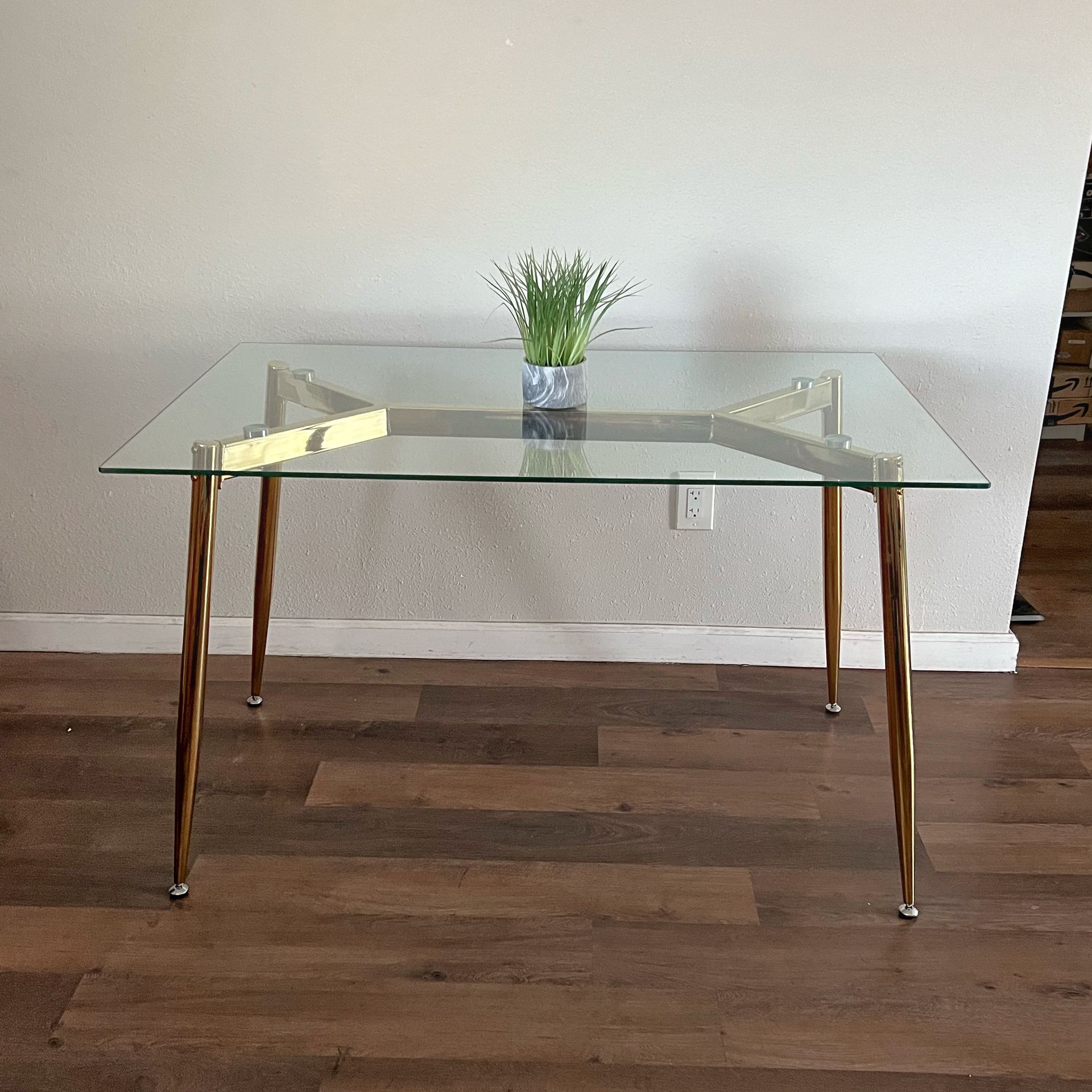 Gold Glass Rectangular Dining Table