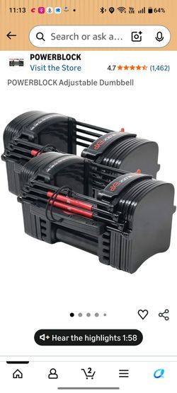 2-SET Expandable Powerblock Exp Adjustable Dumbbells [Stage 1] w/ free adjustable bench with bar.