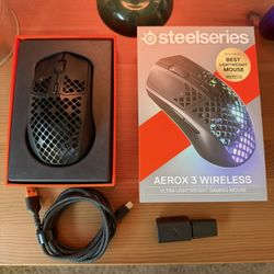 Steelseries Aerox 3 Lightweight Wireless Rgb Gaming Mouse Like New
