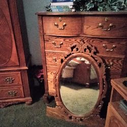 Big Hutch With Mirror Oak Perfect Dark Oak $500 Large Table You See Eight Shares Dark Oak Beautiful Very Heavy Antique $3,000 Or Close Offer