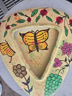 Hand-Painted Ceramic Trivet with Garden Design