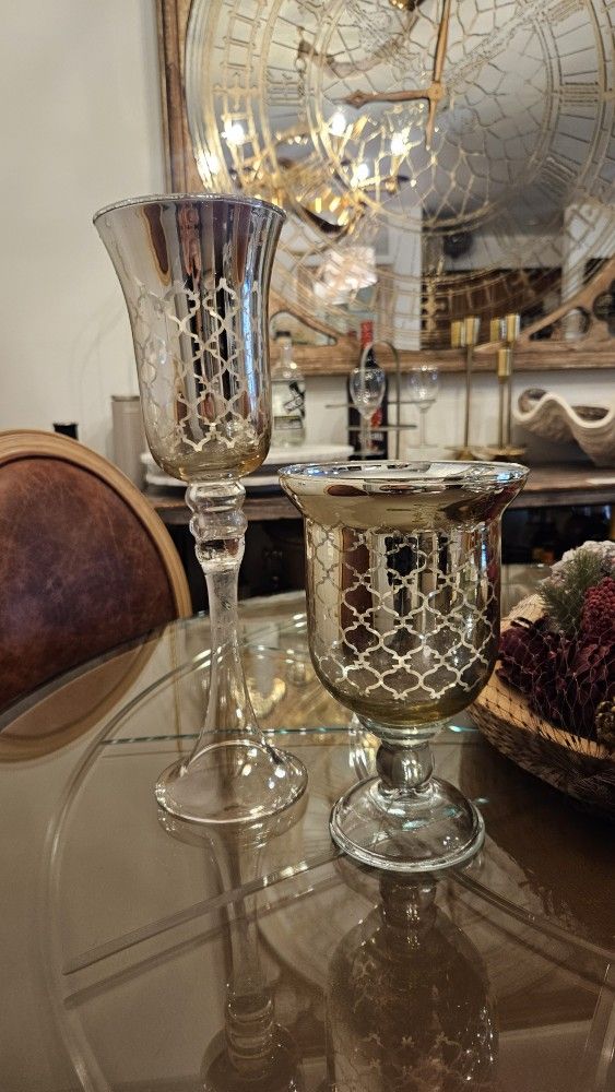 15" Silver Glass Stem Candle Holder 2