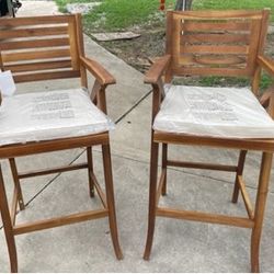 New, Price Firm, Set of 2, Best Choice Products Bar Stools Bar Chairs w/ Weather-Resistant Cushions - Teak Finish