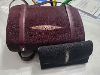 Burgundy Stingray Leather Shoulder bag Barrel bag and Wallet Set