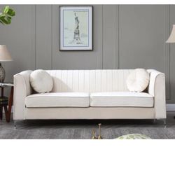 87” Velvet Sofa ~ Ivory