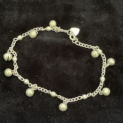 Sterling Silver 925 Ankle Bracelet with Large and Small Silver Balls  10”