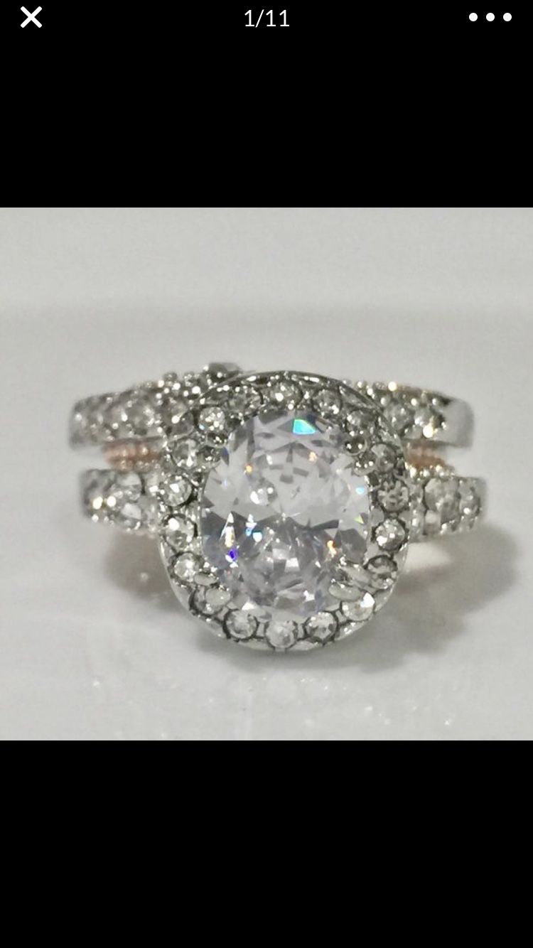 18k gold plated stimulated diamonds wedding engagement ring band set women’s jewelry accessory fashion ring